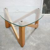 Vintage coffee table in wood and glass