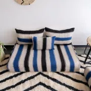 Handmade Moroccan blue and black floor cushion 120x70cm