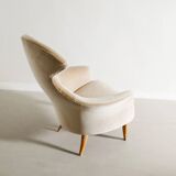Vintage Swedish Armchair in Wood & Velvet by Kerstin Hörlin-Holmquist 1950s