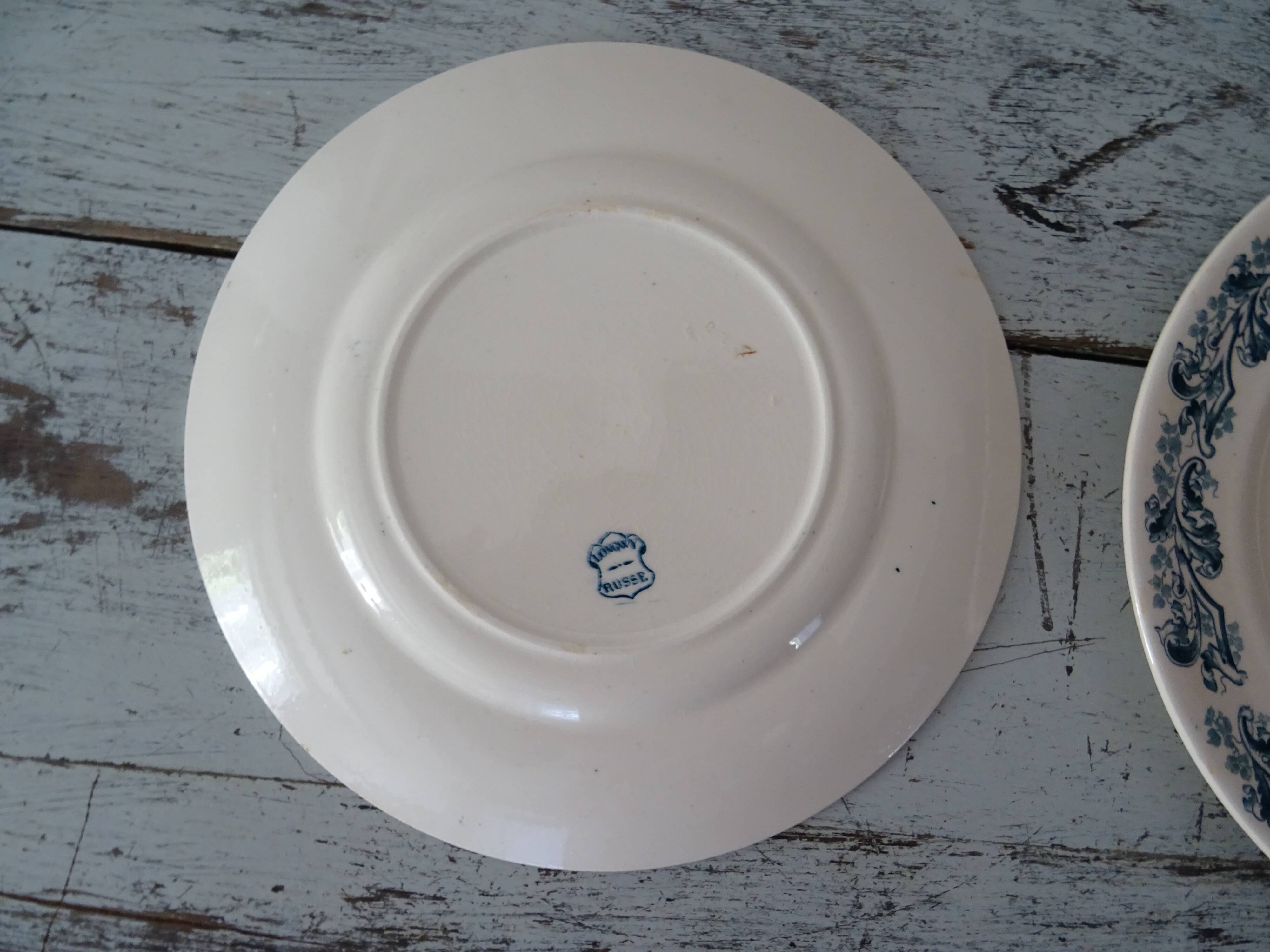 2 flat plates old faience longwy blue russian decoration 263102