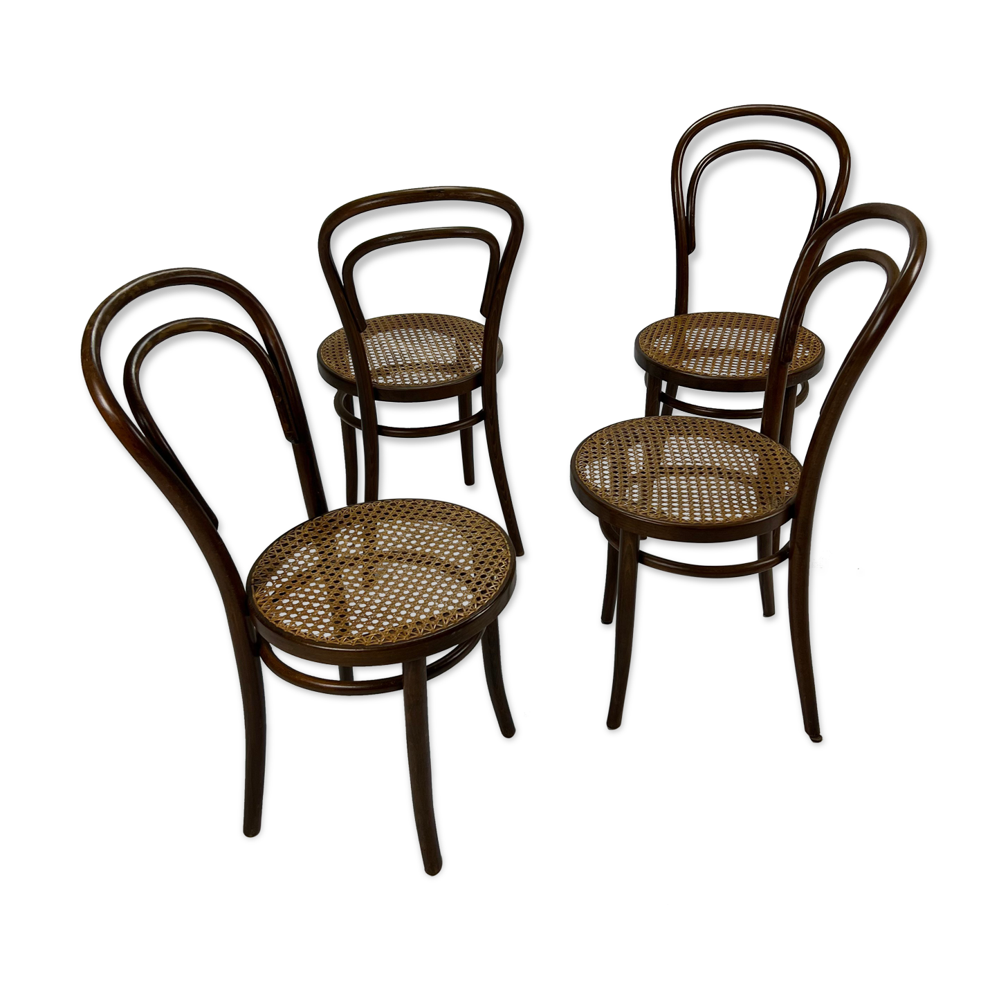 Ensemble de 4 chaises de salle à manger Mid Century Zpm Radomsko Bentwood et Cane, années 1960