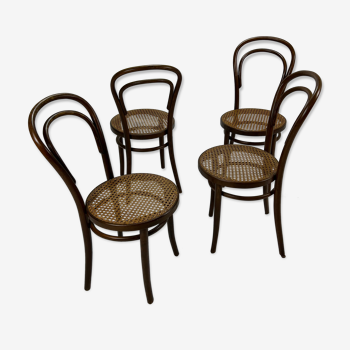 Ensemble de 4 chaises de salle à manger Mid Century Zpm Radomsko Bentwood et Cane, années 1960
