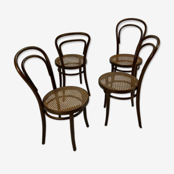 Set of 4 Mid Century Zpm Radomsko Bentwood and Cane dining chairs, 1960s