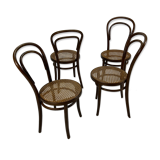 Ensemble de 4 chaises de salle à manger Mid Century Zpm Radomsko Bentwood et Cane, années 1960