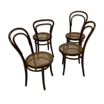 Set of 4 Mid Century Zpm Radomsko Bentwood and Cane dining chairs, 1960s