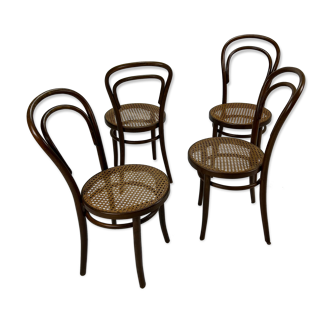 Set of 4 Mid Century Zpm Radomsko Bentwood and Cane dining chairs, 1960s
