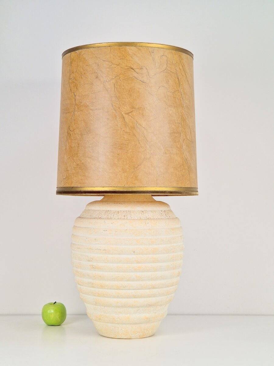 Vintage Organic Ribbed Plaster Table Lamp, 1970s