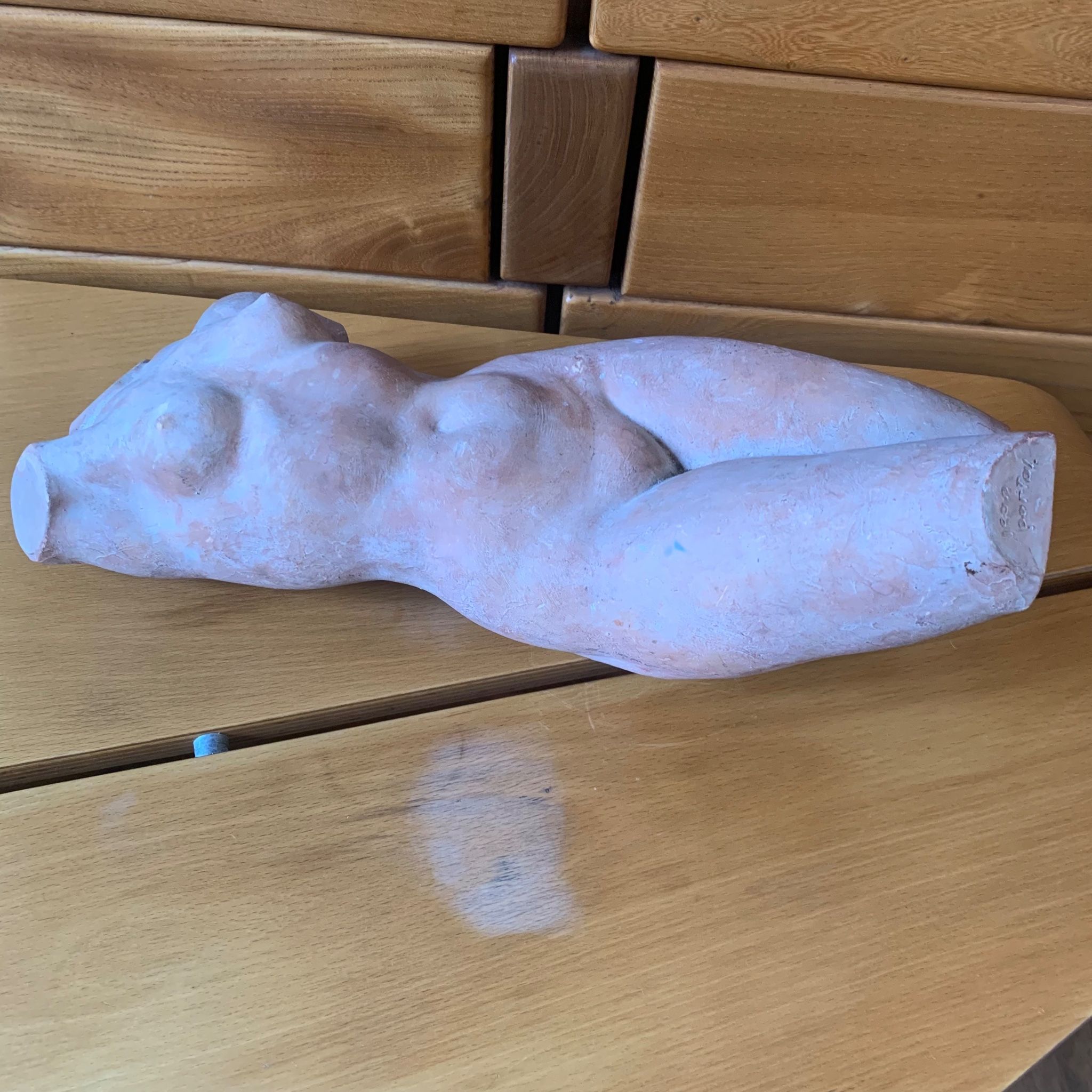 Female nude sculpture in terracotta signed Jean Portal.