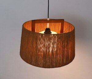 Suspension en sisal et teck par Temde Leuchten, années 1960.