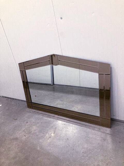 Large wall mirror in Art Deco style, facet-cut pink and clear glass