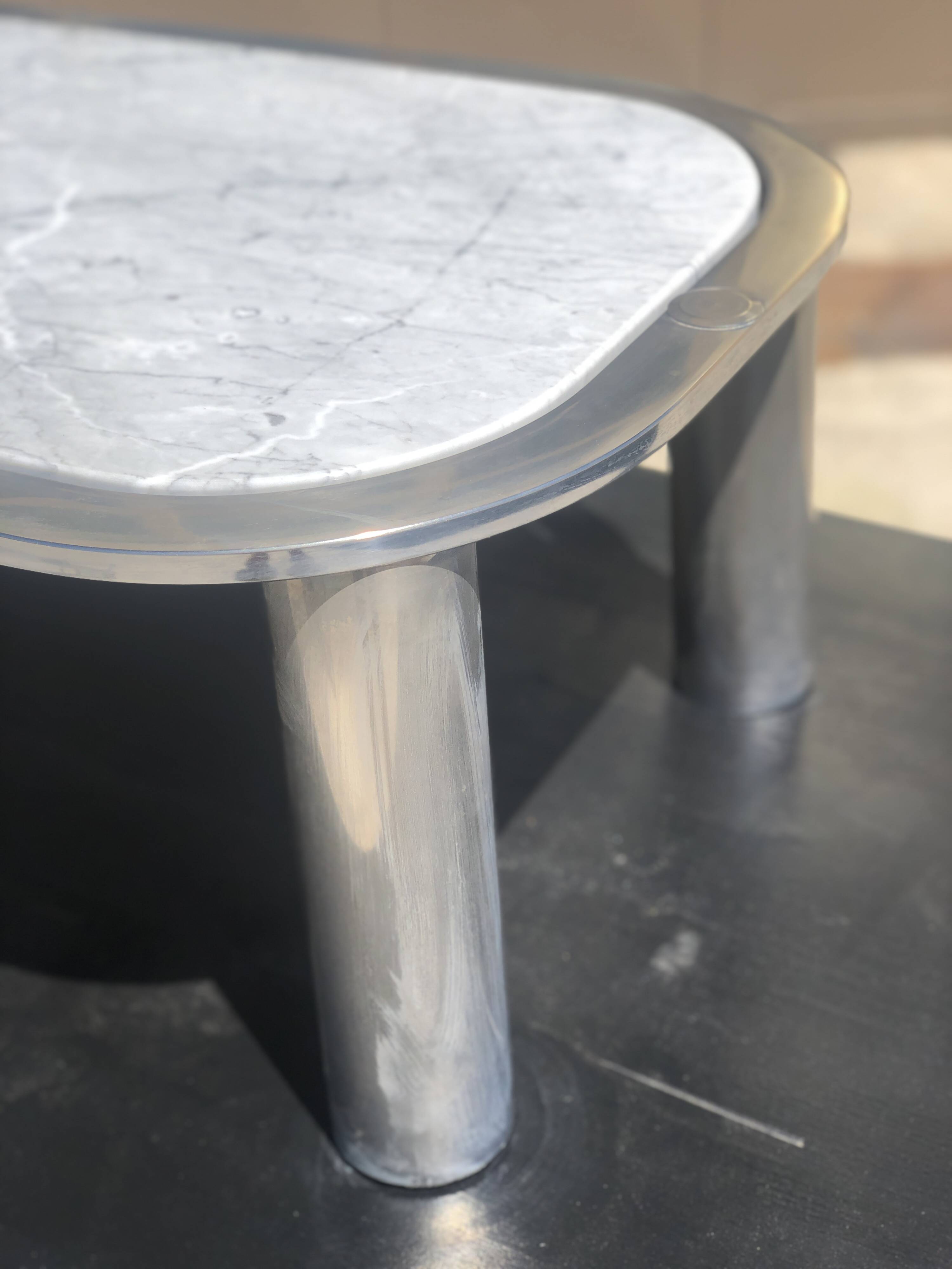Marble and chrome steel coffee table, Italian design 1970