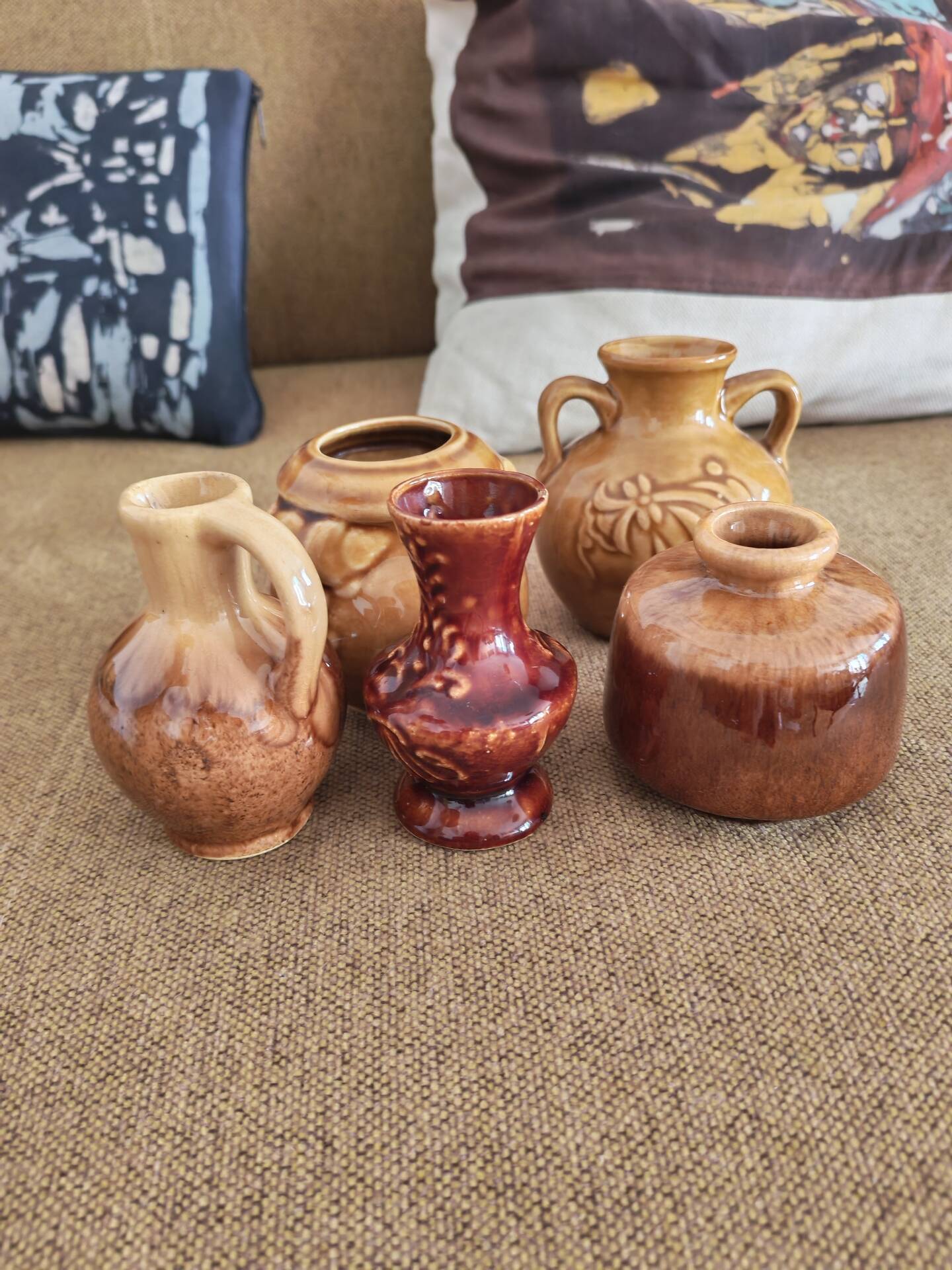 Lot de 5 mini vases pichets rétro en céramique émaillée 