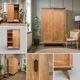 Vintage wardrobe with compass legs in raw wood, sliding doors, 1960s