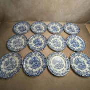 Set of 12 flat plates Terre de fer BP – Blue toile de Jouy pattern