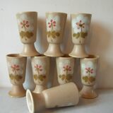 Old 8 mazagrans coffee service in stoneware with floral flower decoration 14 cm kitchen decor