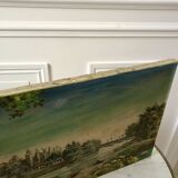 Oil painting on canvas landscape river bellerive bridge signed "morand" vinage