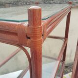 Rattan shelf with 5 clear glass shelves