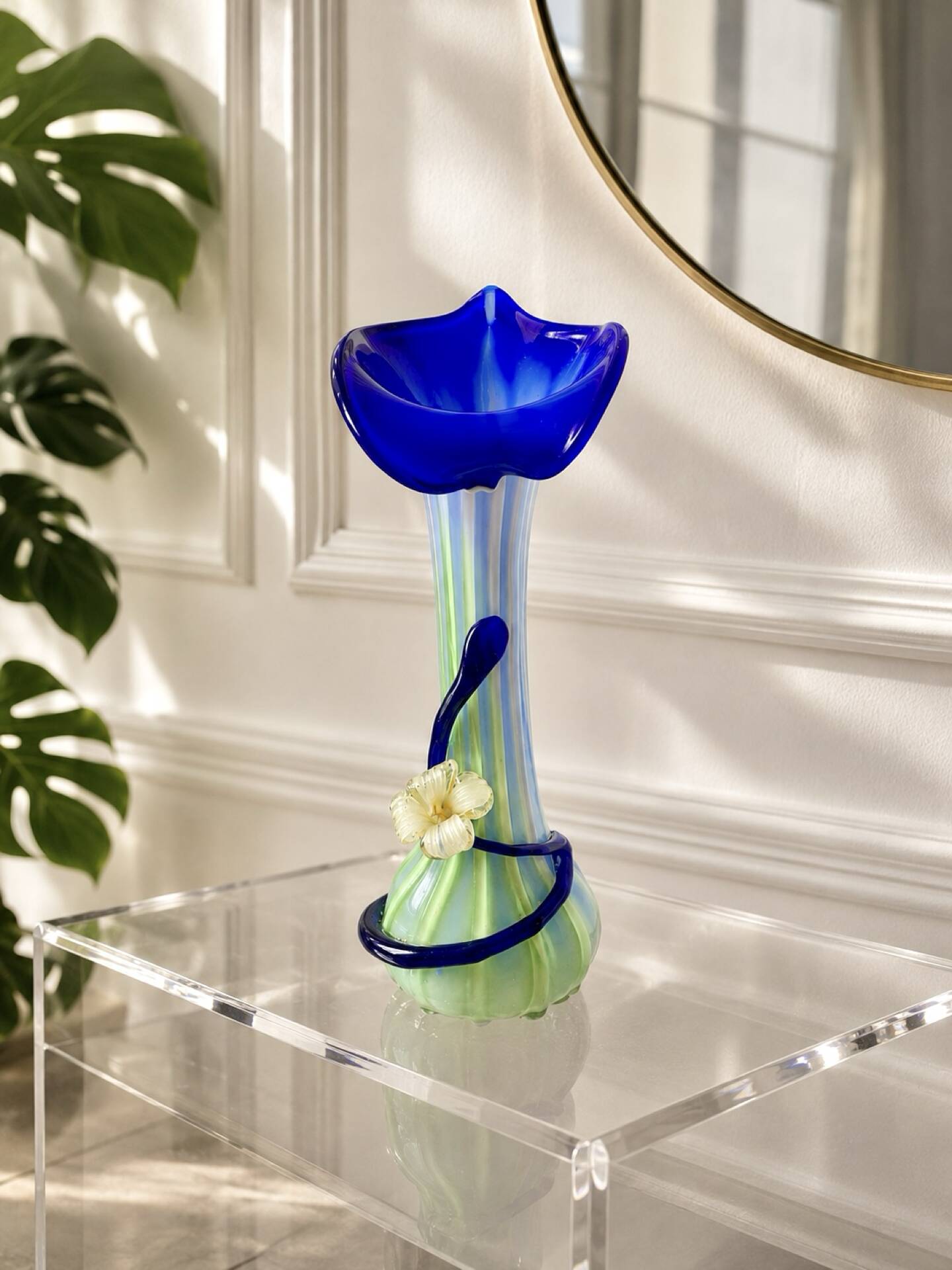 Large blown Murano glass vase with floral decoration.