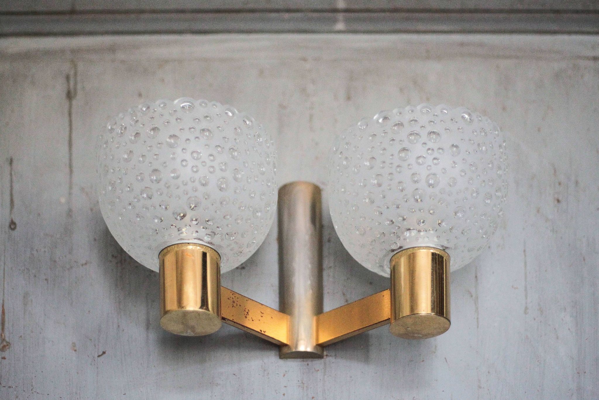 vintage wall light, golden metal and bubbled glass wall sconce, lighting, decor