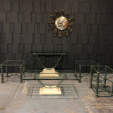 Iron and glass side table with antique patina