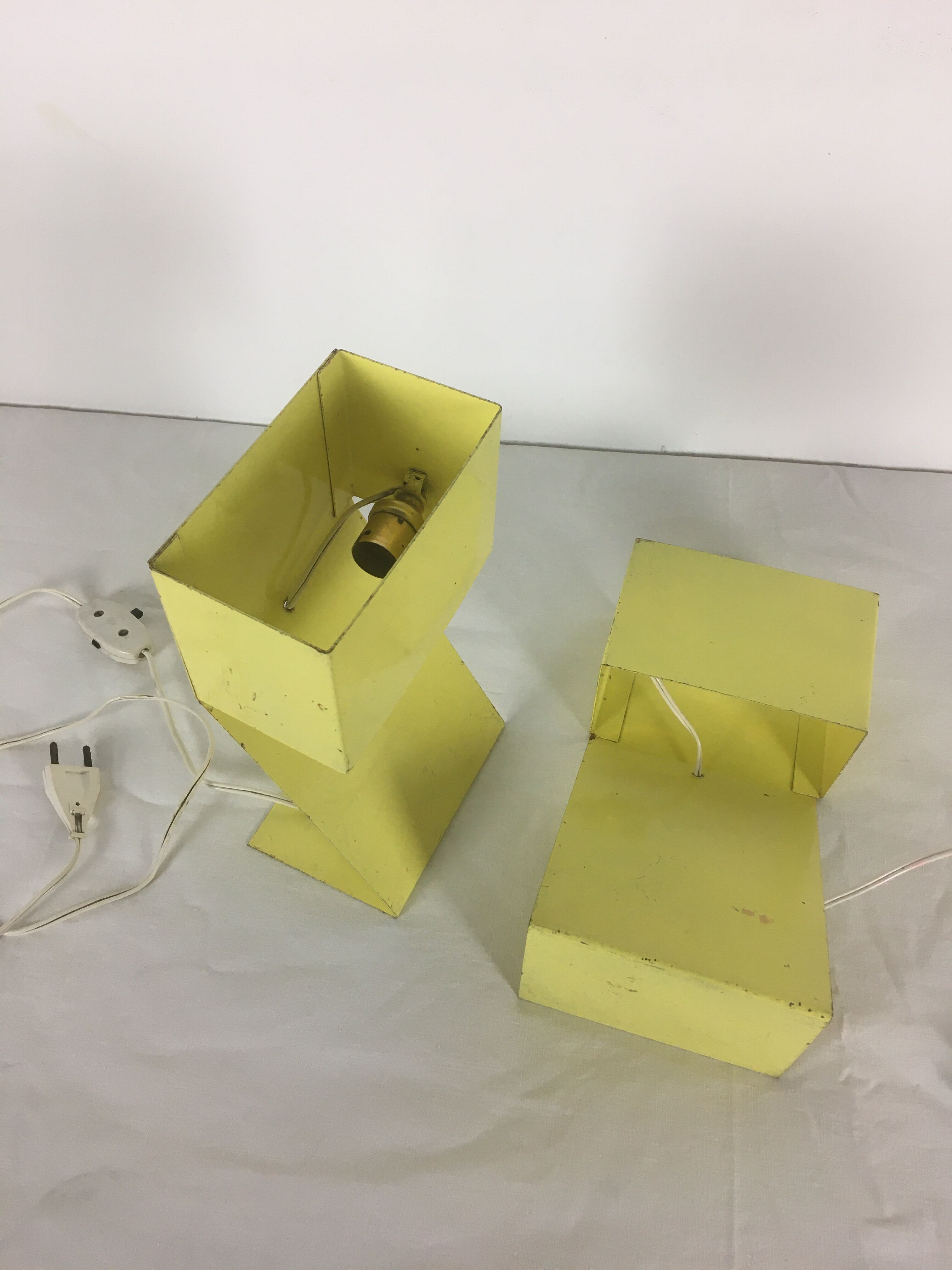 Pair of folded metal bedside lamps 1950