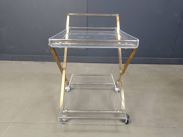Chariot en lucite et laiton, années 1970