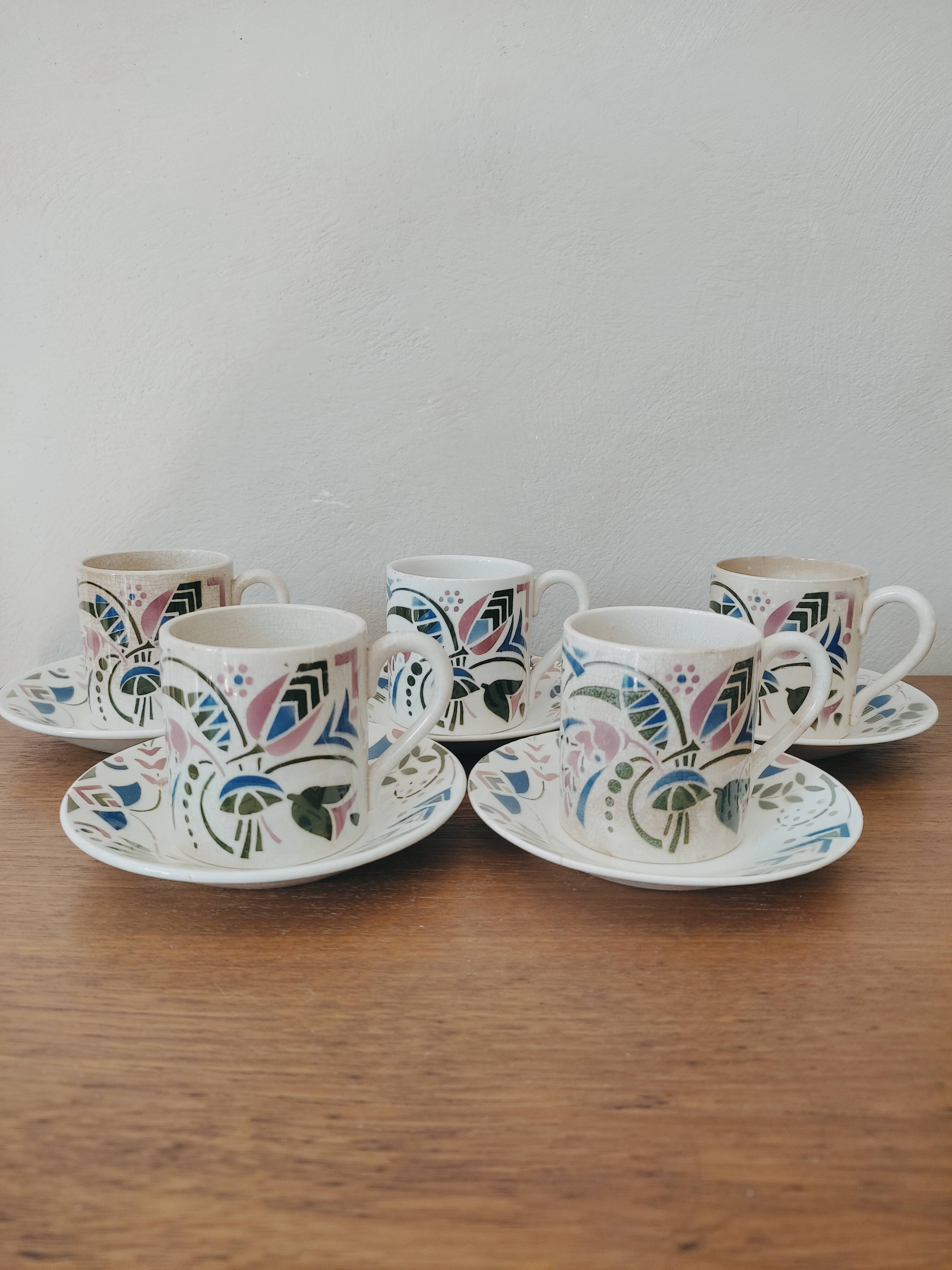 Set of 5 espresso cups in Lunéville earthenware
