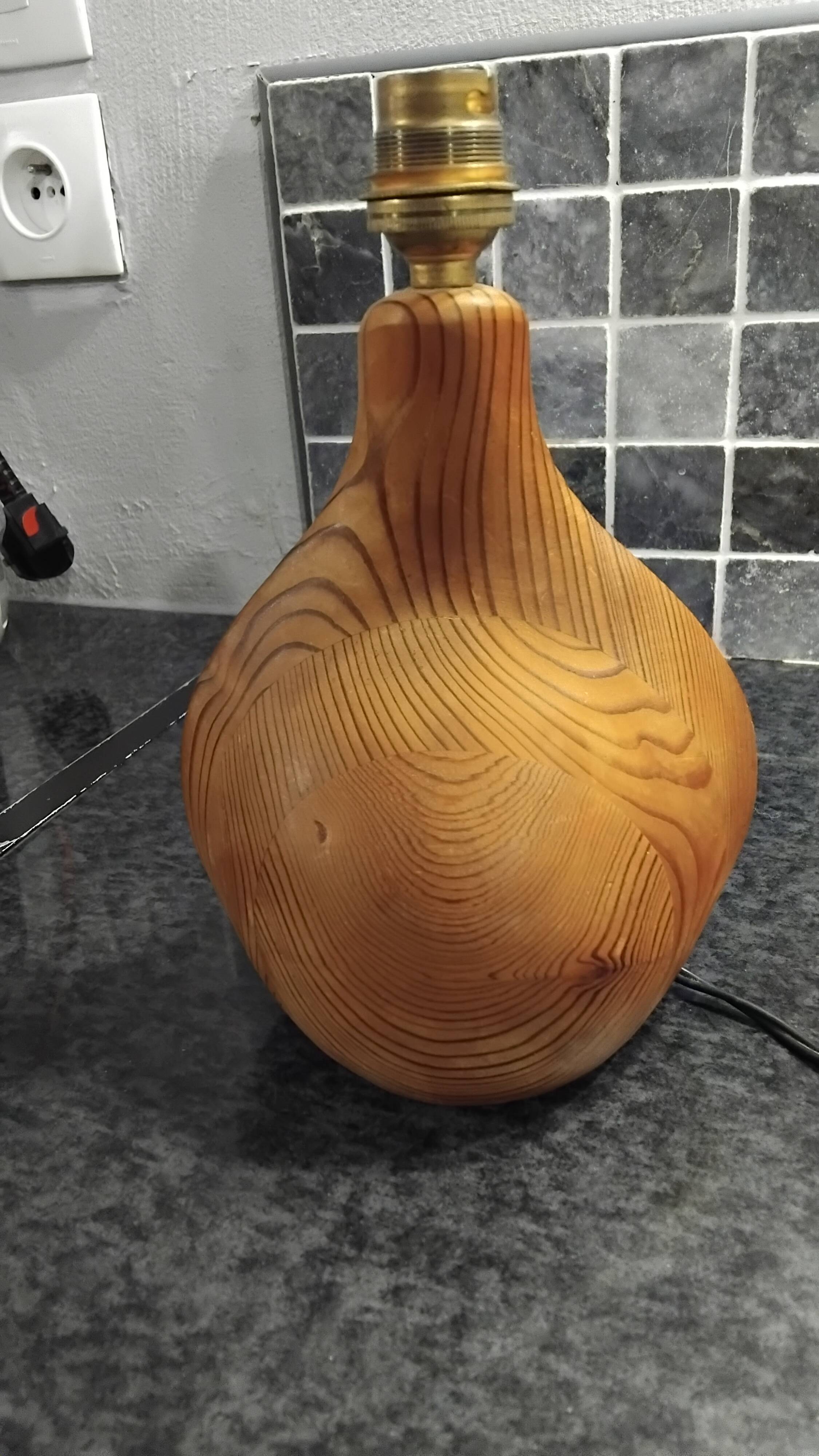 Vintage Scandinavian wooden bedside table lamp from the 1960s, signed