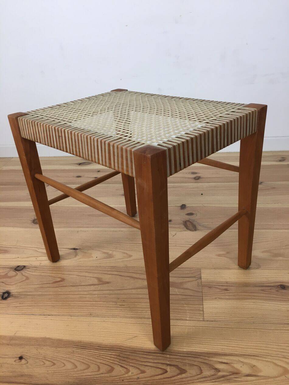 Scandinavian stool from the 1960s with caning and wood.