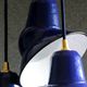 Set of 3 industrial suspensions in blue and white enamelled sheet - delivered with cable