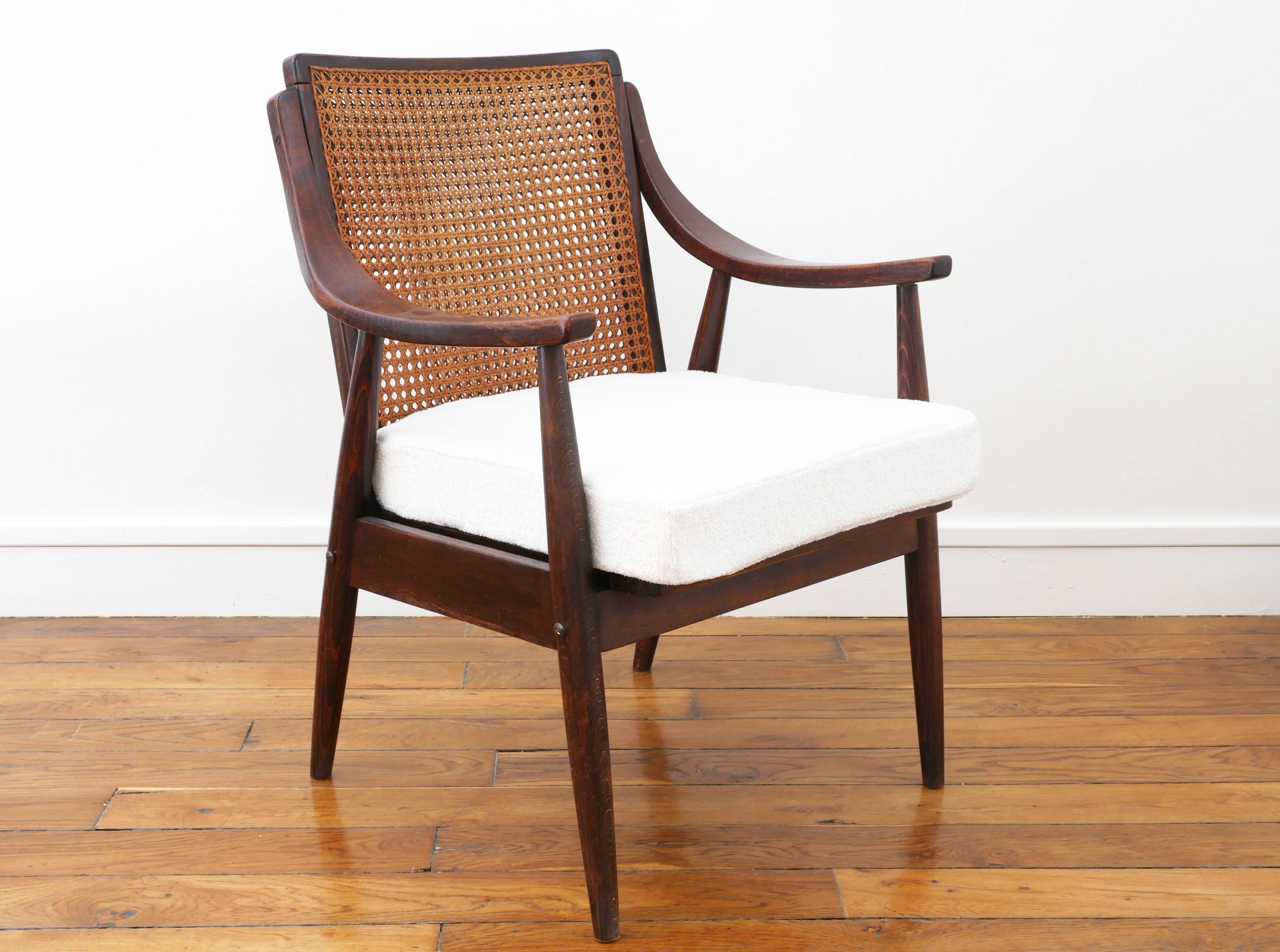 Fauteuil vintage en cannage - Restauré - Assise neuve
