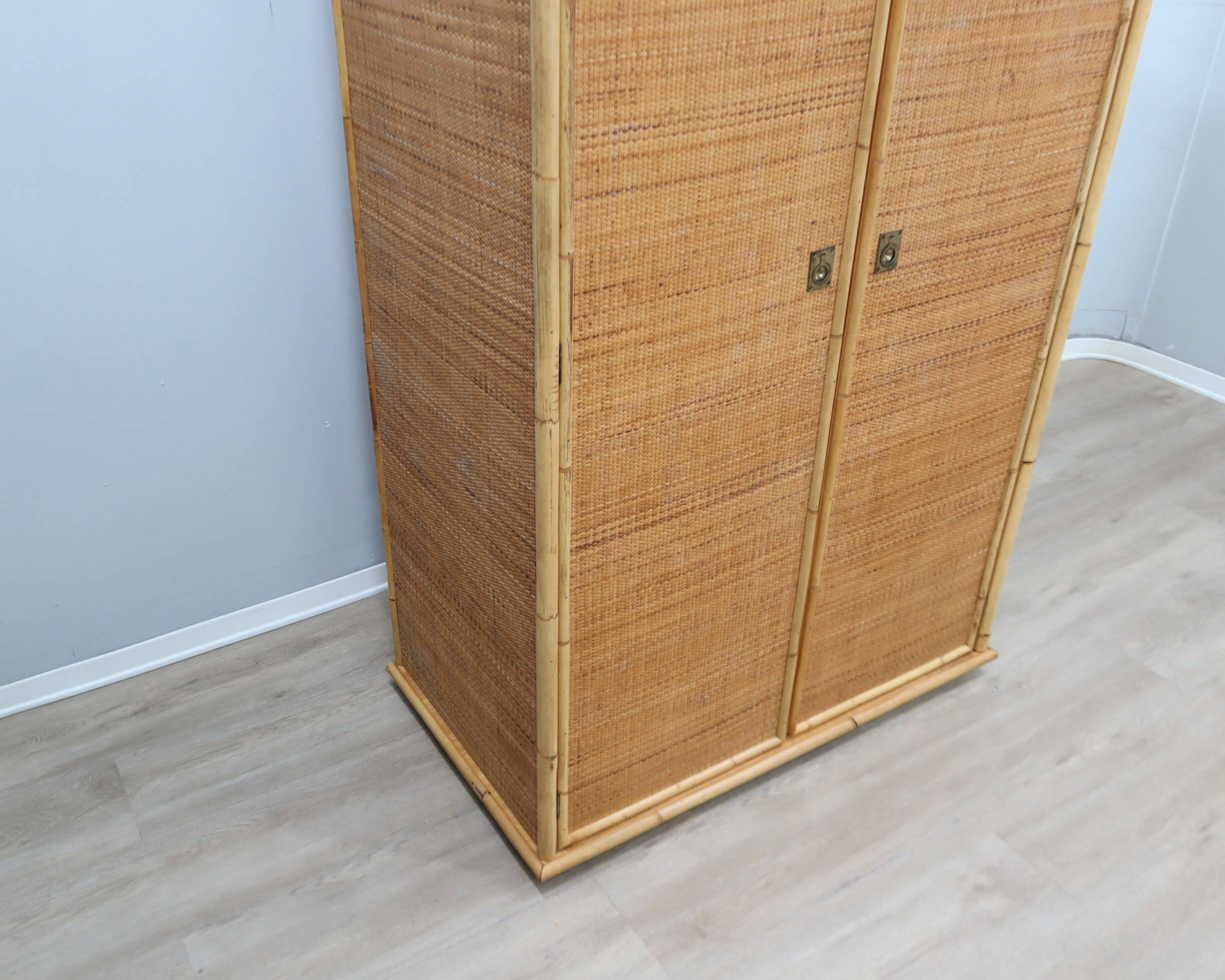 Vintage Dal Vera bamboo & rattan freestanding wardrobe 1970s