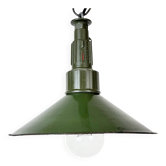 Industrial Green Enamel Military Pendant Lamp with Cast Aluminium Top, 1960