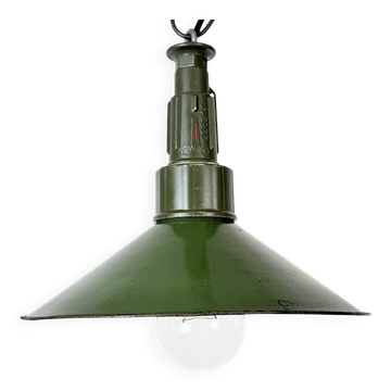 Industrial Green Enamel Military Pendant Lamp with Cast Aluminium Top, 1960
