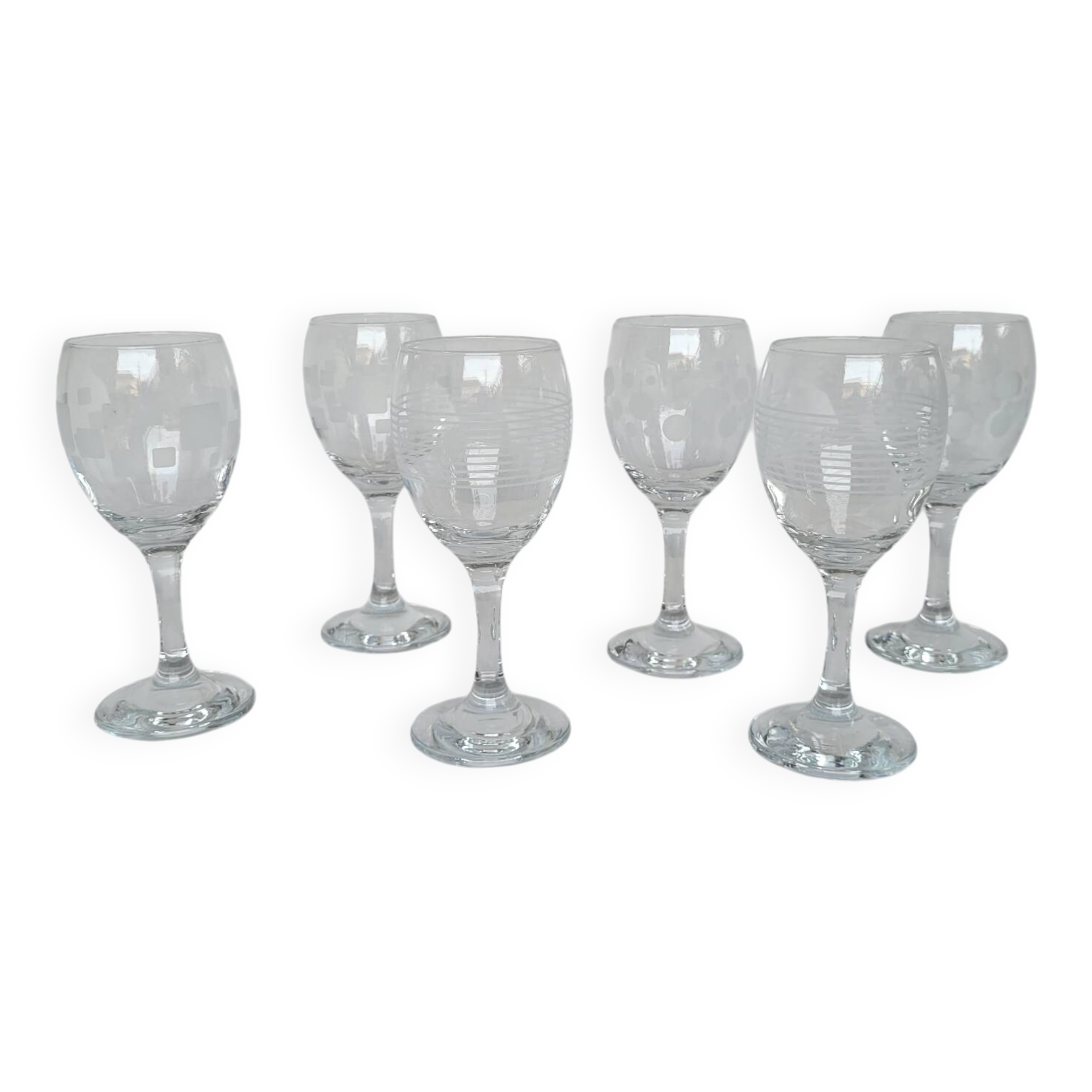6 decorative stem glasses – 1970s glassware