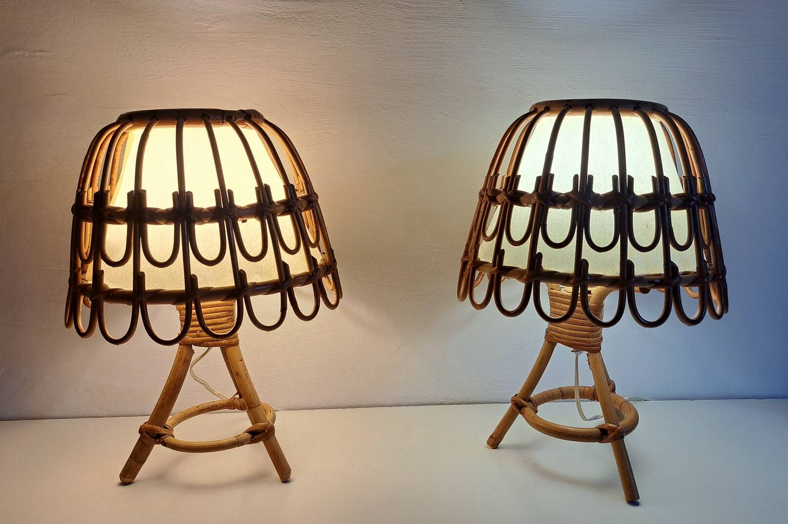 Pair of bamboo bedside lamps