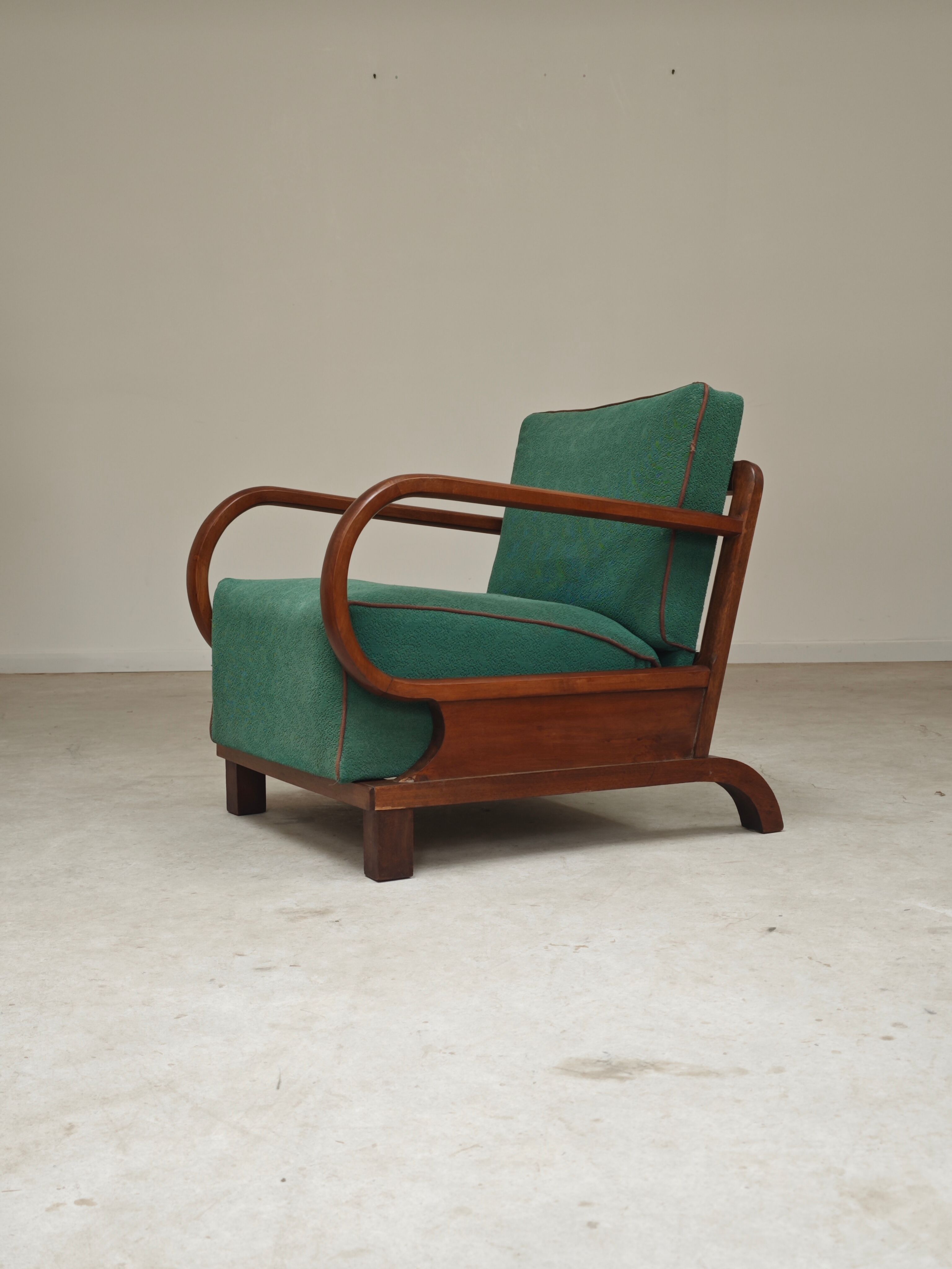 Paire de fauteuils Art déco vert par Jindrich Halabala, Prague 1930