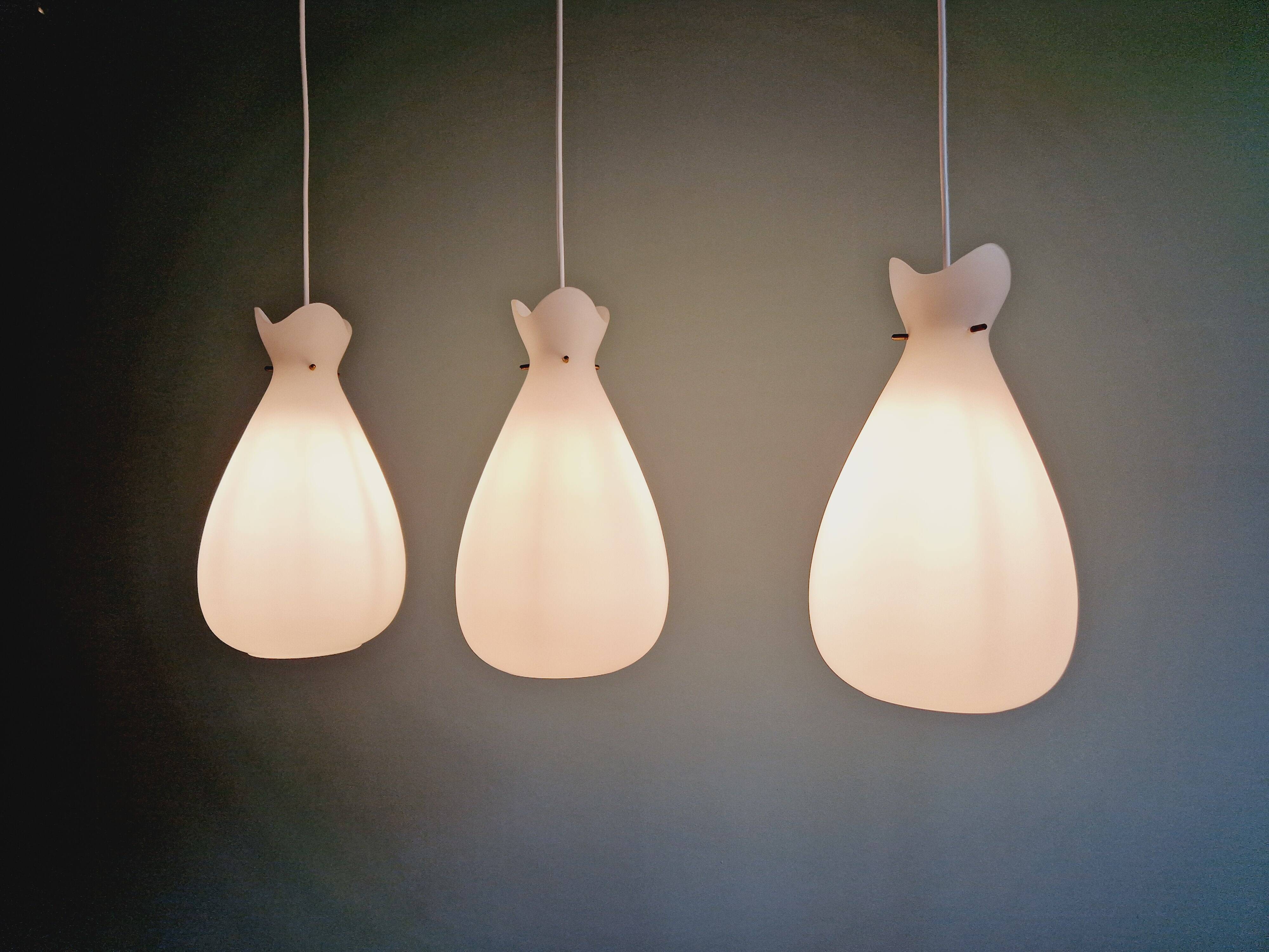 Scandinavian suspension in frosted white glass, 1960s