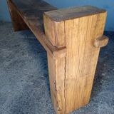 Solid patinated wood design bench 140cm