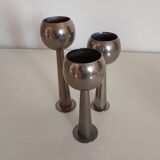 3 bougeoirs space age chromés