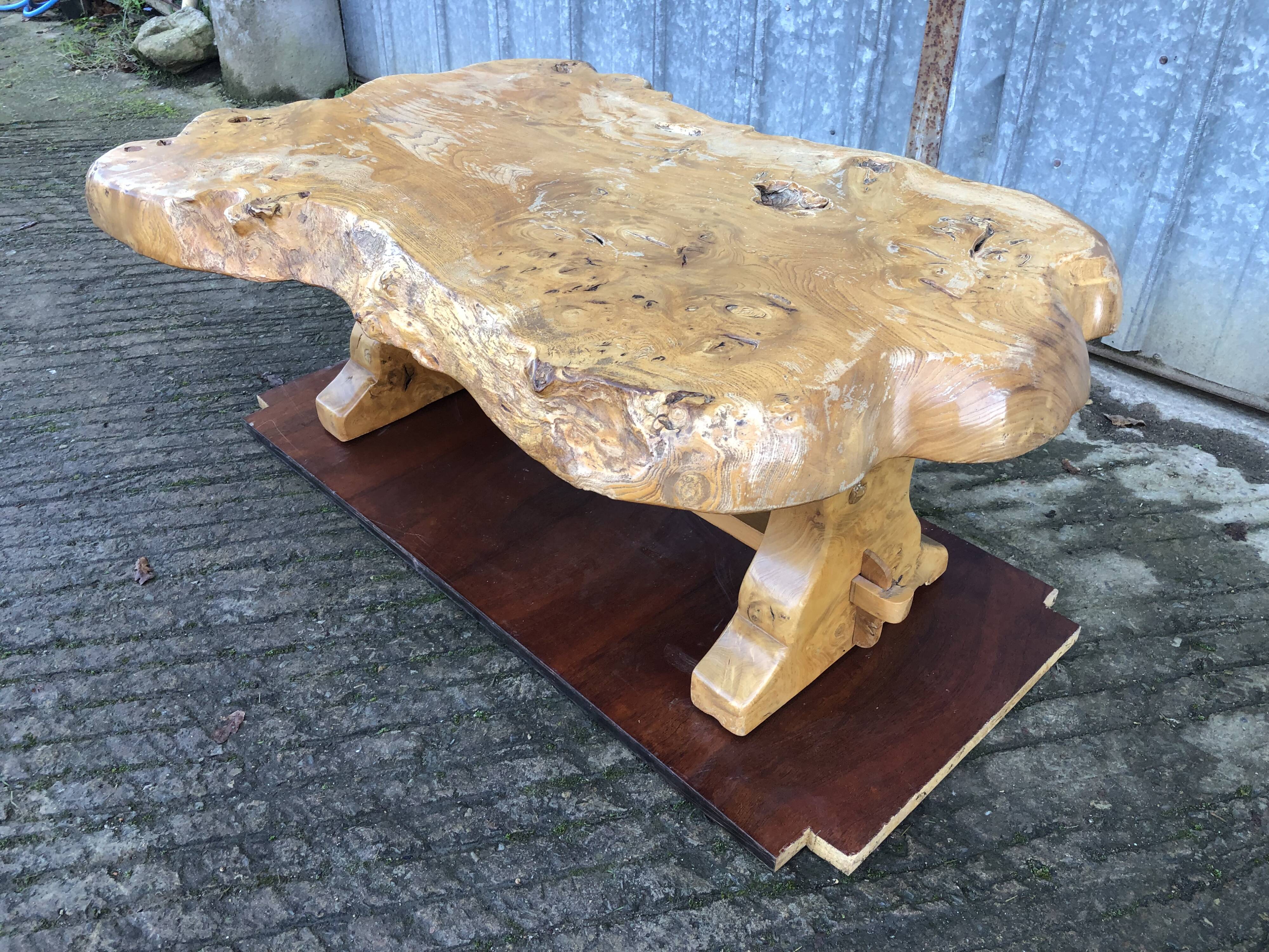 Handcrafted Brutalist coffee table in solid elm