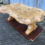 Handcrafted Brutalist coffee table in solid elm