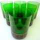 Set of six green smoked crystalline whiskey glasses