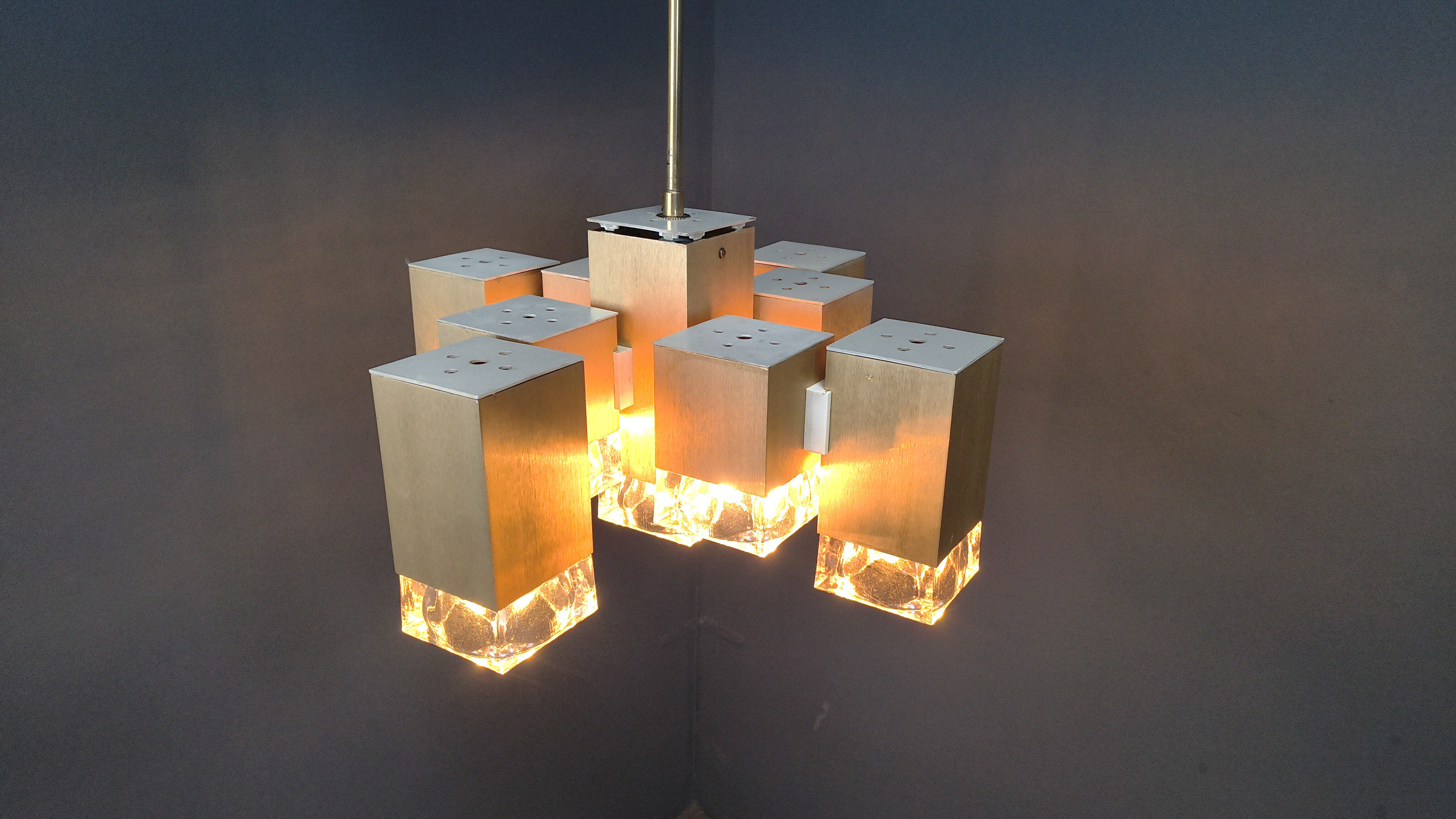 Vintage cubic chandelier by Gaetano Sciolari, 1970s
