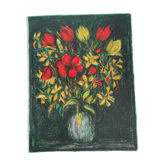 Le bouquet vert lithographie originale signée numérotée Andre Cottavoz Ea