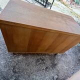 1970s chest of drawers in oak, brass and off-white veneer
