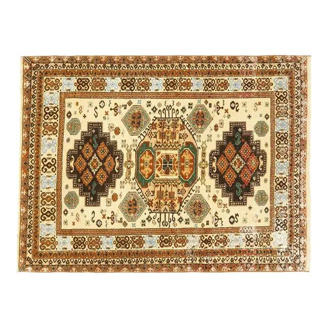 1970s Vintage Turkish Hand-Knotted Wool Cotton Yellow Area Rug 131x177