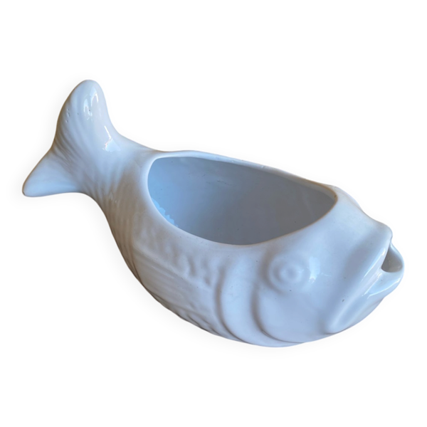 Saucière poisson ancienne bruno evrard céramique blanche france vintag