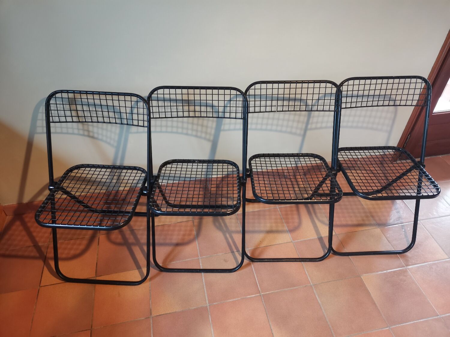 Set of 4 chairs garden foldable metal openwork Italian design Talin vintage black