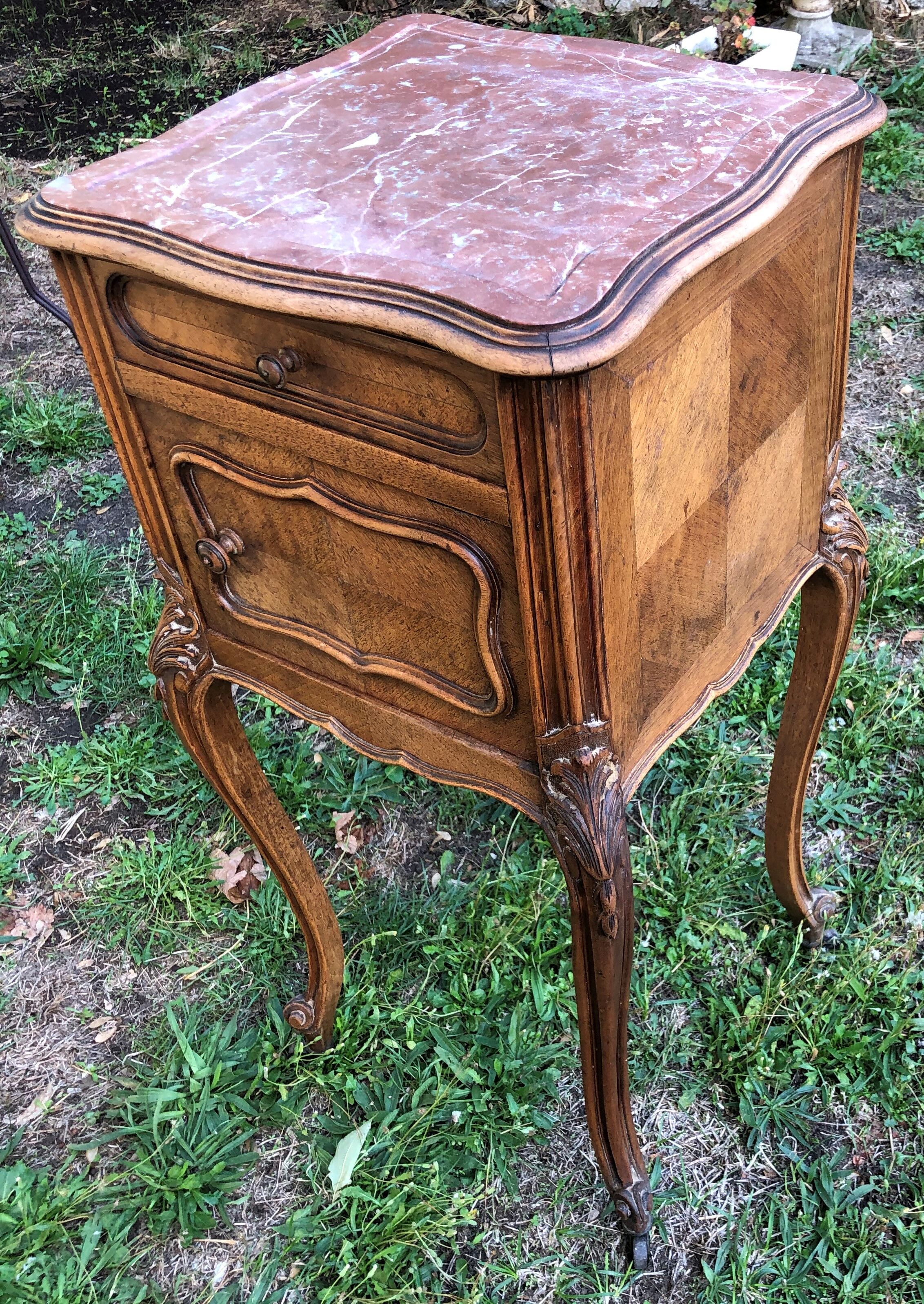Bedside table louis XV style in wood and marble 20's years